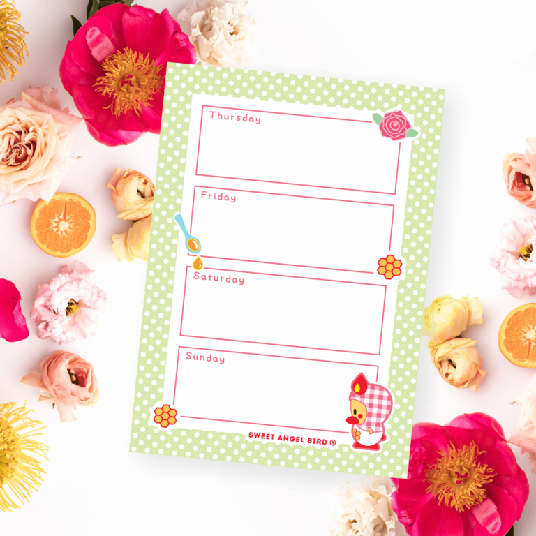 Cute Planners – Printable A5 Weekly Kawaii Planner Sweet Angel Bird ® Honey Matryoshka